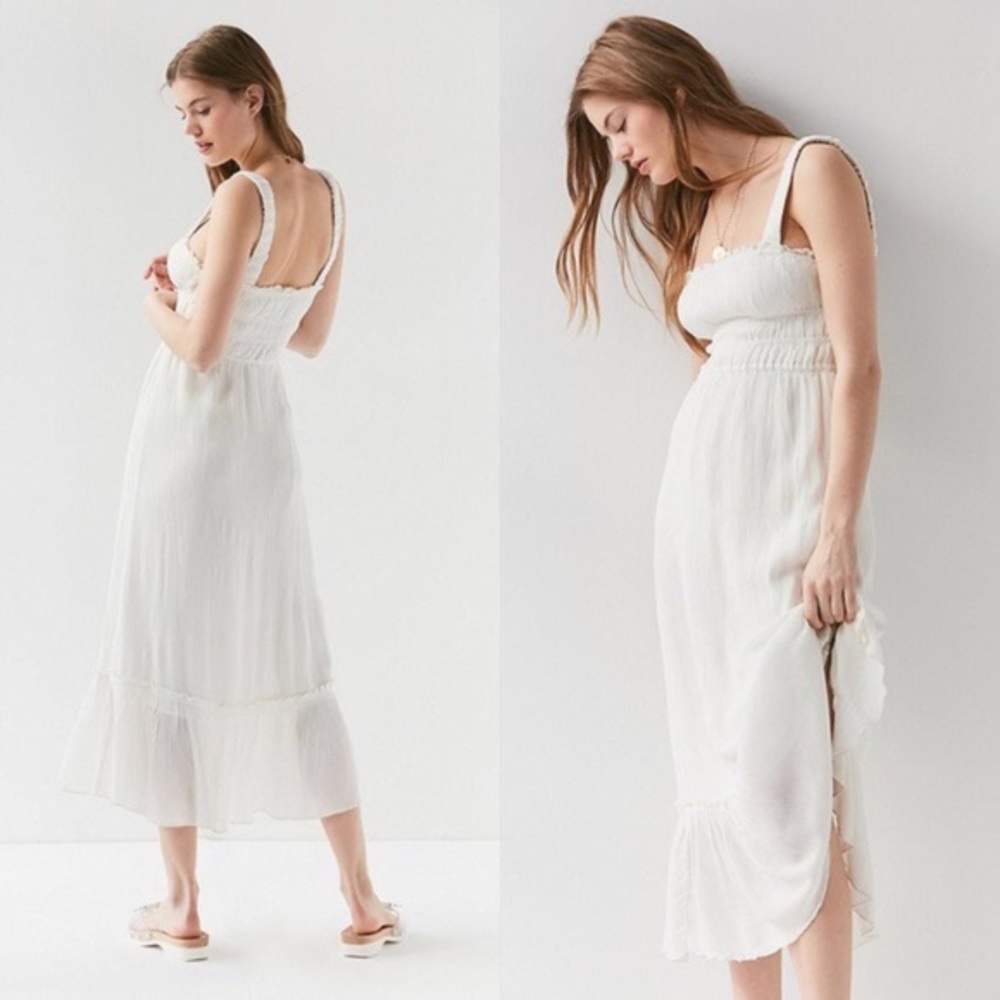Urban Outfitters Ophelia Ruffle White Midi Dress